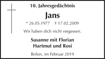 Traueranzeige von Jans  von HSK