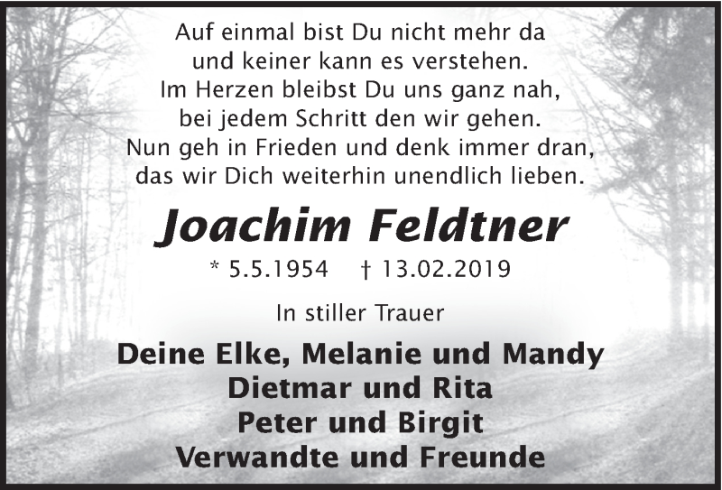  Traueranzeige für Joachim Feldtner vom 23.02.2019 aus HSK
