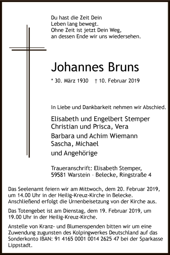 Traueranzeige von Johannes Bruns von MZV