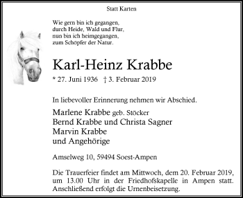 Traueranzeige von Karl-Heinz Krabbe von MZV