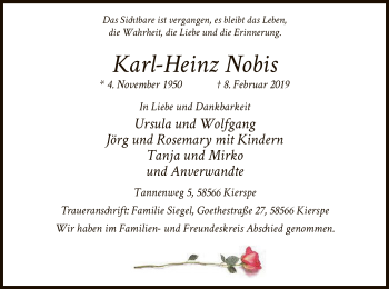 Traueranzeige von Karl-Heinz Nobis von MZV