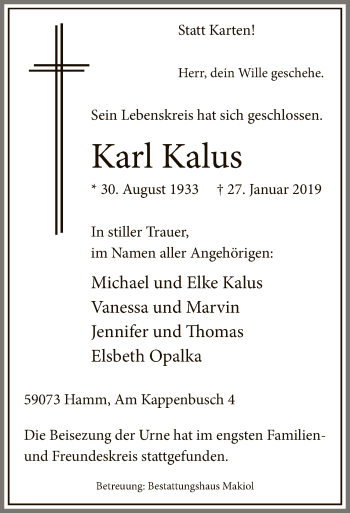 Traueranzeige von Karl Kalus von MZV