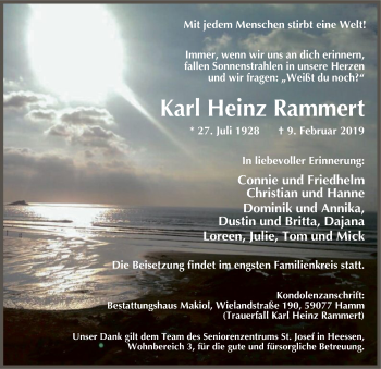 Traueranzeige von Karl Heinz Rammert von MZV