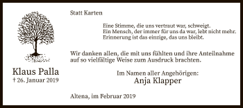 Traueranzeige von Klaus Palla von MZV
