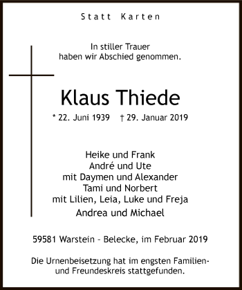 Traueranzeige von Klaus Thiede von MZV