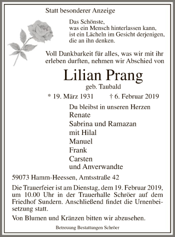 Traueranzeige von Lilian Prang von MZV