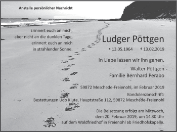 Traueranzeige von Ludger Pöttgen von HSK