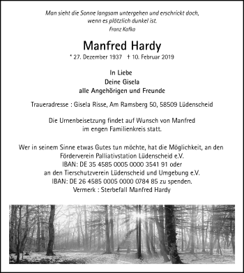 Traueranzeige von Manfred Hardy von MZV
