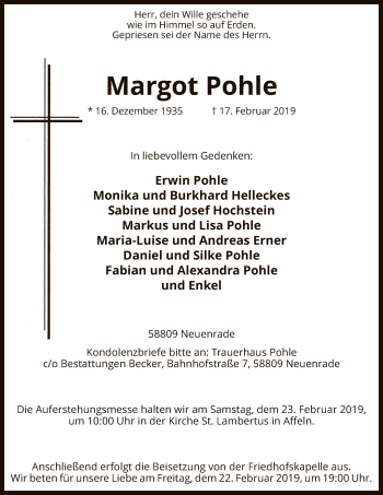 Traueranzeige von Margot Pohle von MZV