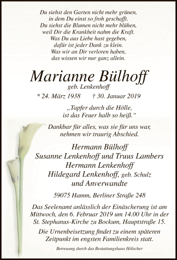 Traueranzeige von Marianne Bülhoff von MZV