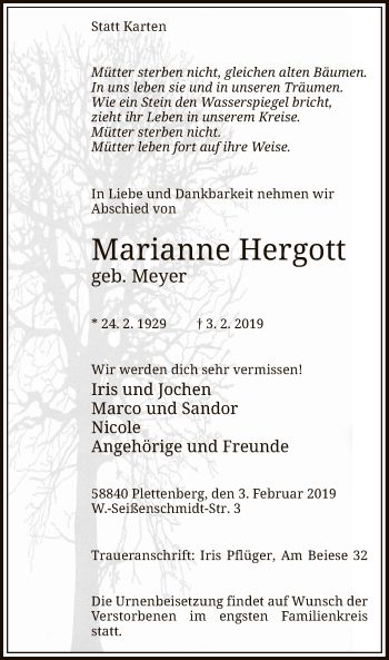 Traueranzeige von Marianne Hergott von MZV