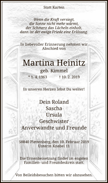 Traueranzeige von Martina Heinitz von MZV