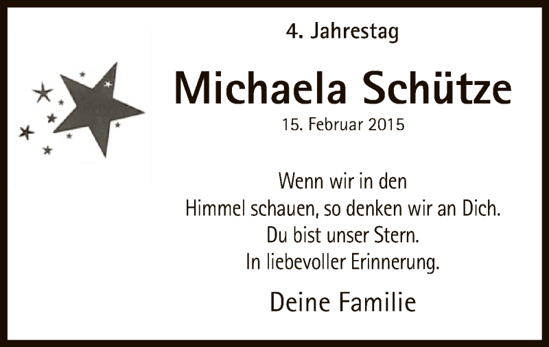  Traueranzeige für Michaela Schütze vom 15.02.2019 aus MZV