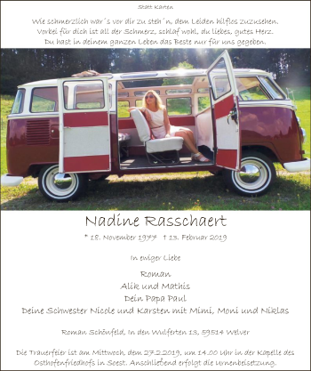 Traueranzeige von Nadine Rasschaert von MZV