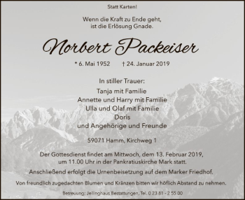 Traueranzeige von Norbert Packeiser von MZV