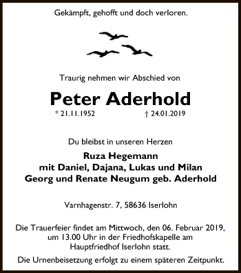 Traueranzeige von Peter Aderhold von MZV