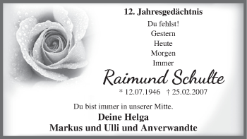 Traueranzeige von Raimund Schulte von HSK