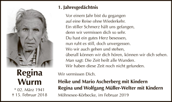 Traueranzeige von Regina Wurm von MZV