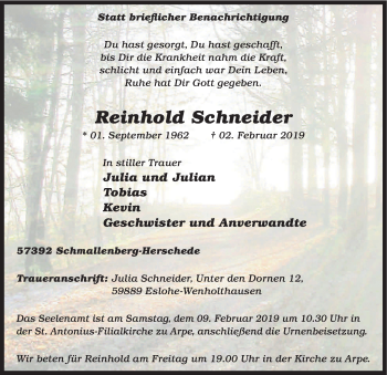 Traueranzeige von Reinhold Schneider von HSK