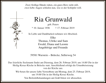Traueranzeige von Ria Grunwald von MZV