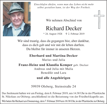 Traueranzeige von Richard Decker von HSK