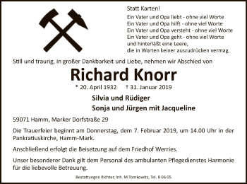 Traueranzeige von Richard Knorr von MZV