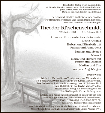 Traueranzeige von Theodor Rüschenschmidt von MZV