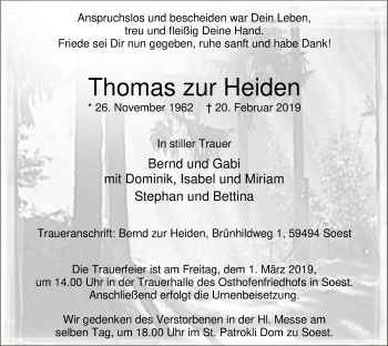 Traueranzeige von Thomas zur Heiden von MZV