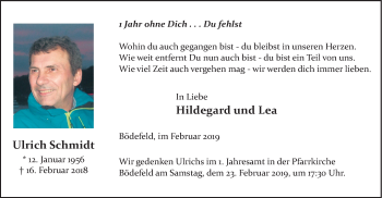 Traueranzeige von Ulrich Schmidt von HSK