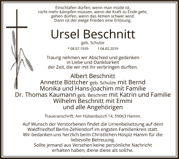 Traueranzeige von Ursel Beschnitt von MZV