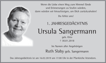 Traueranzeige von Ursula Sangermann von HSK