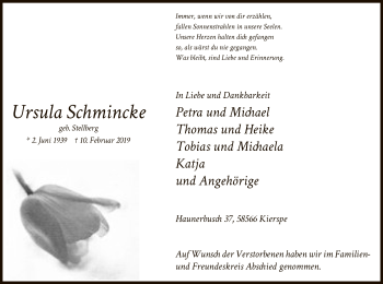 Traueranzeige von Ursula Schmincke von MZV