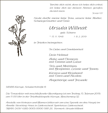Traueranzeige von Ursula Willnat von MZV