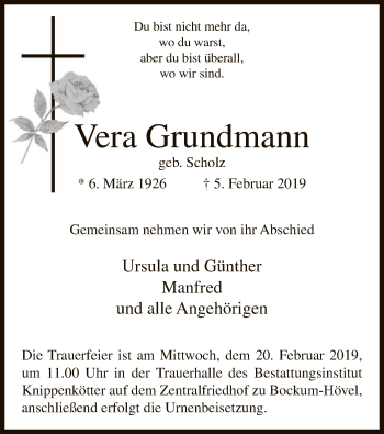 Traueranzeige von Vera Grundmann von MZV