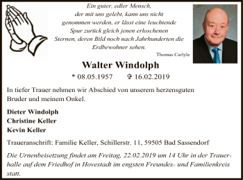 Traueranzeige von Walter Windolph von MZV