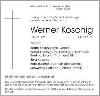 Traueranzeige von Werner Koschig von HSK