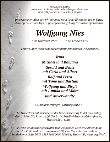 Traueranzeige von Wolfgang Nies von MZV