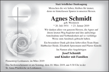 Traueranzeige von Agnes Schmidt von HSK