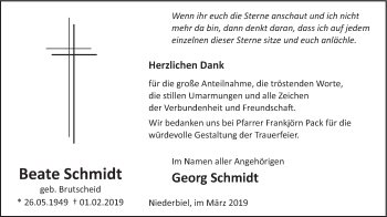 Traueranzeige von Beate Schmidt von HSK