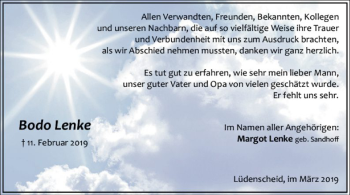 Traueranzeige von Bodo Lenke von MZV