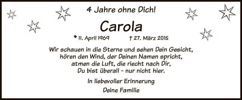  Traueranzeige für Carola Lachmann-Helmig vom 27.03.2019 aus MZV