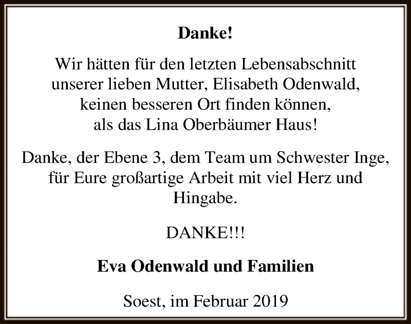  Traueranzeige für Elisabeth Odenwald vom 01.03.2019 aus MZV
