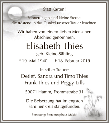 Traueranzeige von Elisabeth Thies von MZV