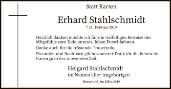 Traueranzeige von Erhard Stahlschmidt von MZV