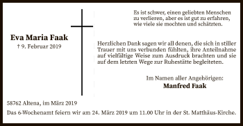 Traueranzeige von Eva Maria Faak von MZV