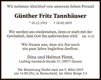 Traueranzeige von Günther Fritz Tannhäuser von MZV