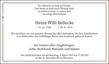 Traueranzeige von Heinz-Willi Rellecke von MZV