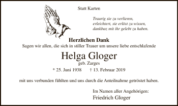 Traueranzeige von Helga Gloger von MZV