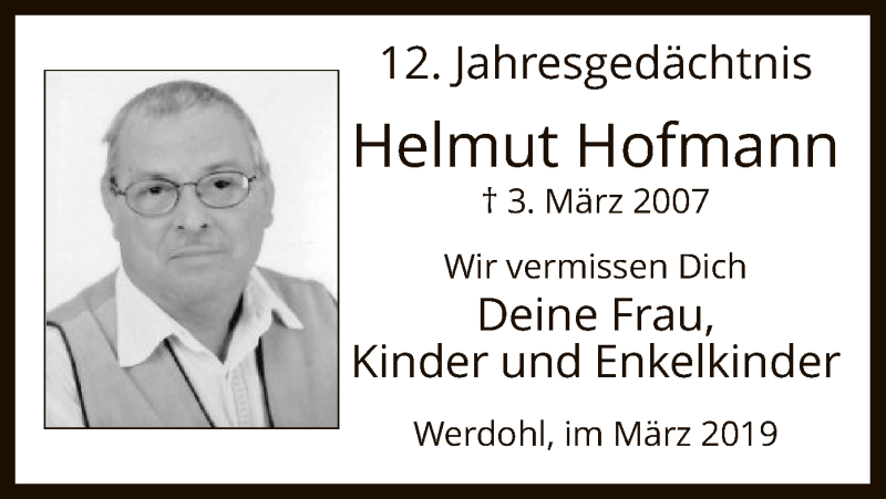  Traueranzeige für Helmut Hofmann vom 07.03.2019 aus MZV