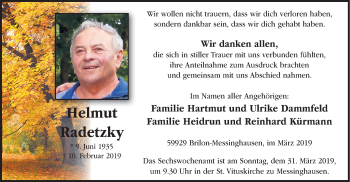 Traueranzeige von Helmut  Radetzky von HSK
